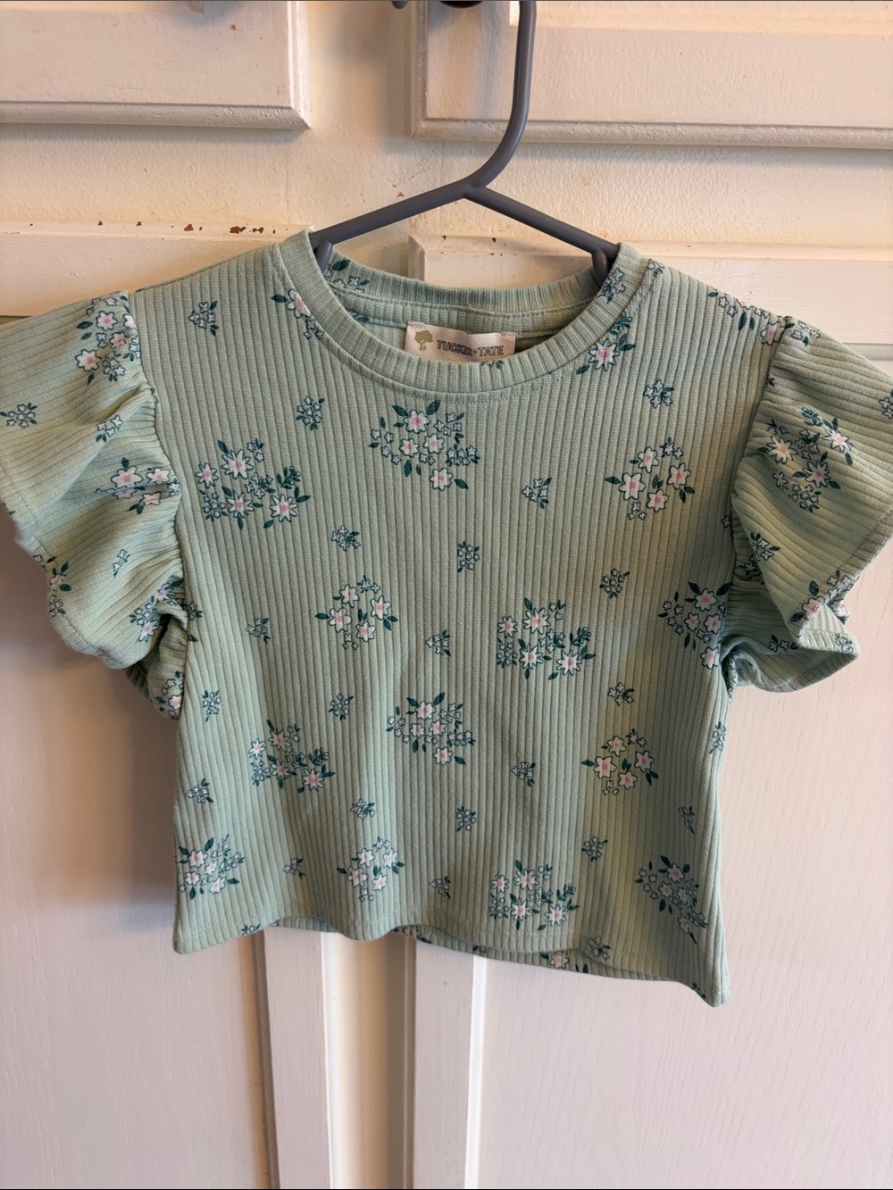 Tucker+Tate Green Floral Ruffle Sleeve Top Toddler Girl Size 3